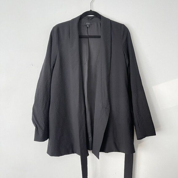 COS Size 6 Black Textured Wrap BLazer Jacket With Belt Wool Spandex Lined - Picture 3 of 10